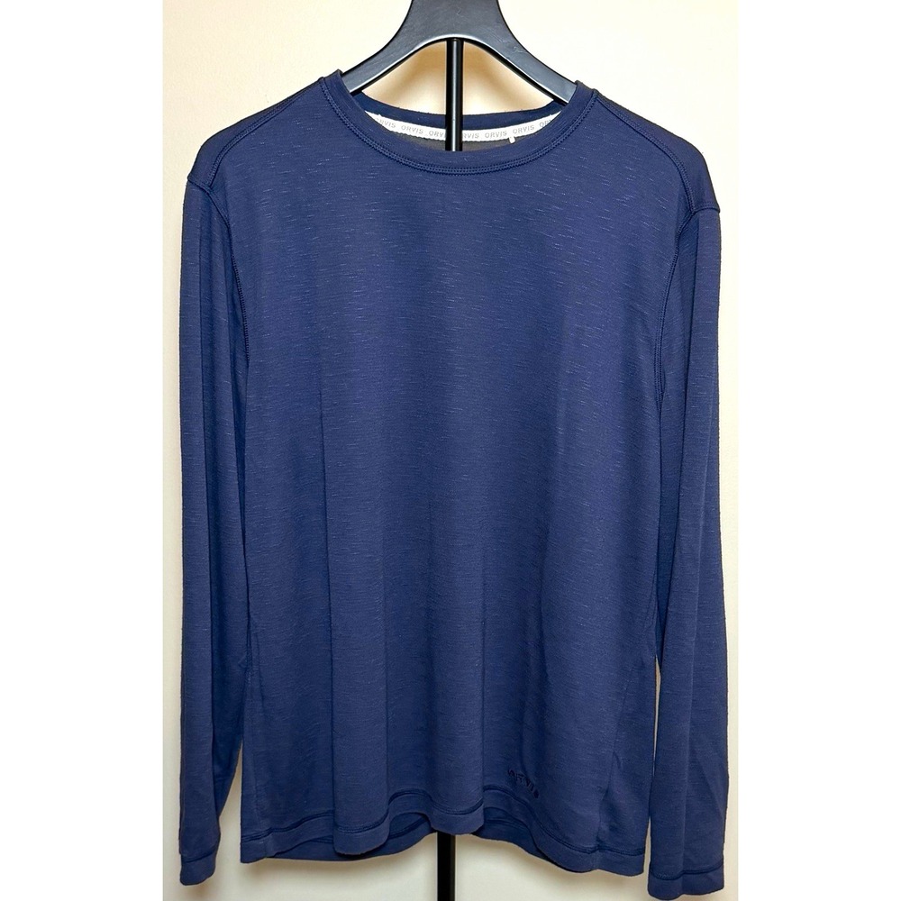Orvis Classic Collection Men's Blue Rayon/Poly Knit Logo Crew Neck Pullover  L